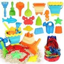 Elovien Beach Sand Toys, 24Pcs Sand Pit Toys with 2 Collapsible Buckets and Spade, Mesh Backpack Bag, Sand Molds and Watering Can, Summer Outdoor Toys