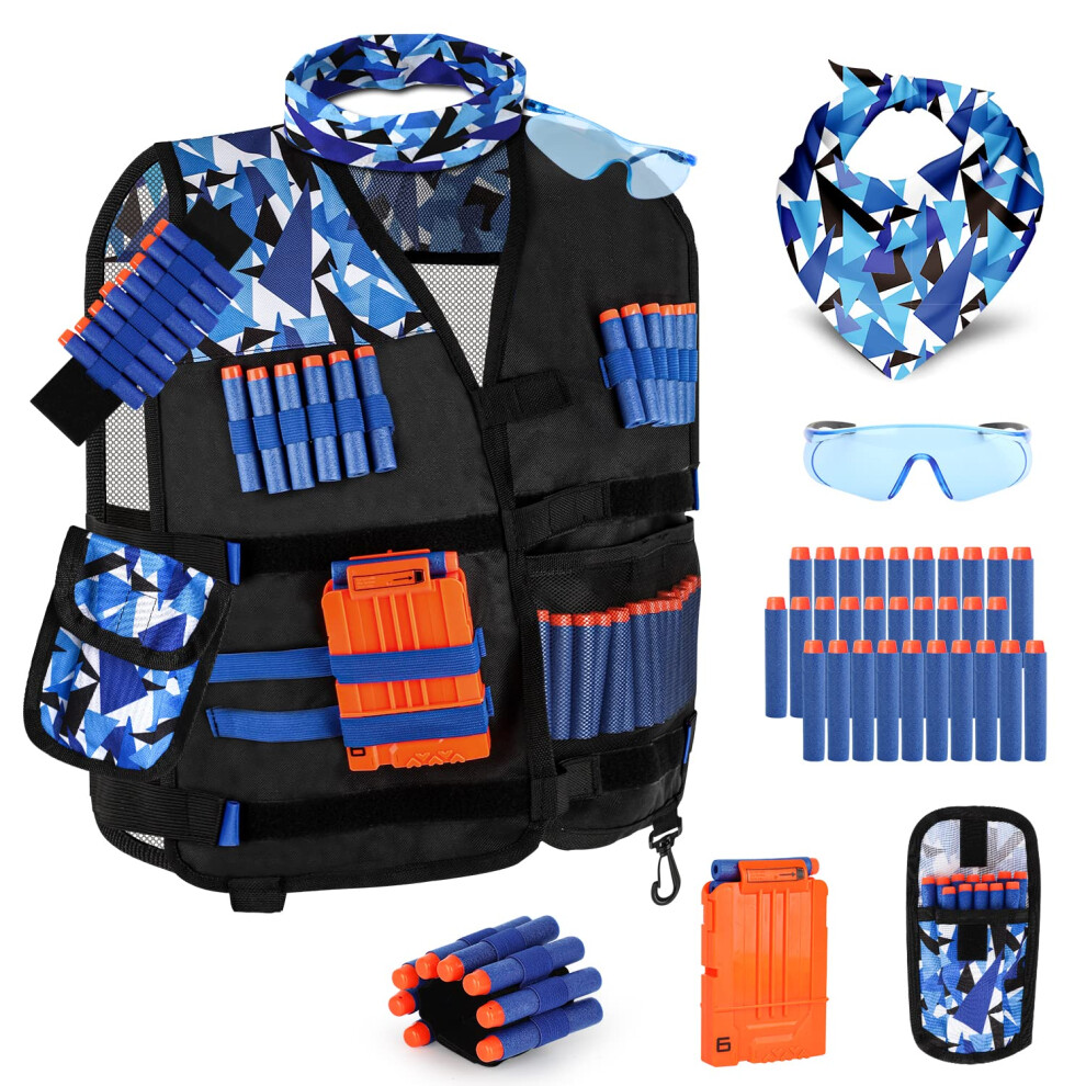 Lehoo Castle Kids Tactical Vest Kit For Nerf Guns N-Strike Elite Series, Nerf Vest For Boys Girls With 30 Refill Darts, Dart Pouch,Tactical Mask,