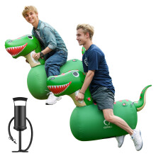 QPAU Inflatable Bouncy Dinosaur 2 PCS with Hand Pump, Heavy Duty Giant Bouncy Pal, 220lbs load capacity, Bouncy Animal Hopper Toy, Indoor Outdoor