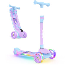 BELEEV Scooter for Kids with Light-Up Wheels & Deck, 3 Wheel Folding Scooter for Toddlers Girls Boys, 4 Adjustable Height, Non-Slip Pattern Deck, Kick