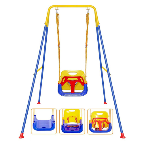 FCOUMY 3 in 1 Toddler Swing Set Folding Baby Swings for Garden Outdoor Indoor Heavy-Duty Kids Swing with Baby Seat for Baby/Children's Gift