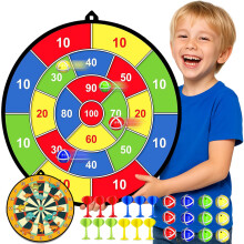 29"Dinosaur Toys for Boys - Toys for 3 4 5 6 Year Old Boys Girls Indoor & Outdoor Garden Games Double Sided Kids Dart Board Set with 12 Sticky Balls