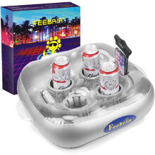 Inflatable Pool Cup Holder - Floating with 4 Slots for Bottles, Glasses, Phones