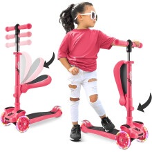 Hurtle 3-Wheel Try Scooter for Kids - Ages 2-12, Flip-able Seat, Foldable Kick Scooter, Flashing Lights, Adjustable Height, Watermelon