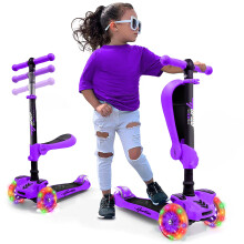 3 Wheeled Scooter for Kids - Stand & Cruise Child/Toddlers Toy Folding Kick Scooters w/Adjustable Height, Anti-Slip Deck, Flashing Wheel Lights, for