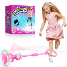 YOTOY Toys for Kids 3 4 5 6 7 8 9 10 Year Old: Unicorn Ankle Skip Ball for Girls 6-8 Birthday Party Gift for Kids 3+ Foldable Flashing Jumping Ball
