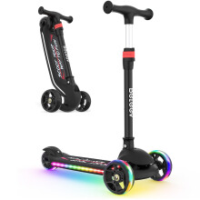 BELEEV Scooter for Kids with Light-Up Wheels & Deck, 3 Wheel Folding Scooter for Toddlers Girls Boys, 4 Adjustable Height, Non-Slip Pattern Deck, Kick