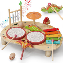 Lehoo Castle Kids Drum Kit, Montessori Wodden Musical Instruments Toys for Toddler, Baby Musical Gifts with Xylophone & 2 Drums for Boys & Girls Ages