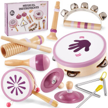 BUYGER Baby Wooden Musical Percussion Instruments Sets with Hand Drum Tambourine Cymbals Montessori Educational Sensory Toys Gifts for 1 2 3+ Year Old