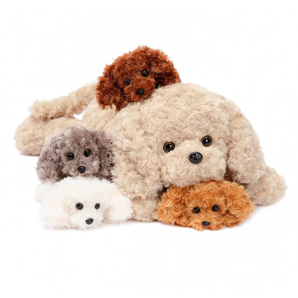 Morismos Giant Dog Teddy Stuffed Animal, 60Cm Large Mom Dog With 4 Baby Inside, Kawaii Plush Soft Toy Big Fluffy Puppy Teddy Gift For Kids Girlfriend