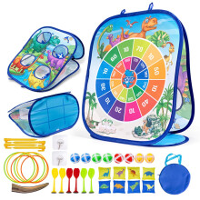 5-in-1 Portable Bean Bag Toss Games - Dinosaur Toys for Boys And Girls, Kids Dart Board Set?Outdoor Carnival Games, Foldable Cornhole Board Game Yard