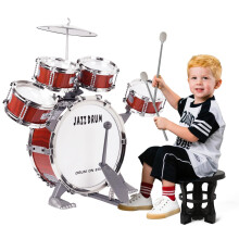 m zimoon Kids Drum Kit, Junior Jazz Drum Set Toddler Toy 5 Drums with Stool Pedal Cymbal and Drumsticks Beginners Musical Instrument Percussion