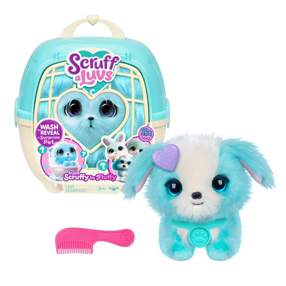 Scruff-A-Luvs Pet Scruffs Blue - Mystery Plush Toy, 7.5" Tall - Wash To Reveal 1 Of 3 Rescue Pets: Puppy, Bunny, Or Kitty - Includes 8.7" Deluxe Pet