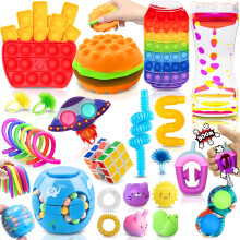 Paochocky Fidget Toy Set, 26PCS With Box Fidget Pack, Sensory Anxiety Relief Stress Toys for Autism, Fidget Toy in Rainbow, Fries Burger Relaxing