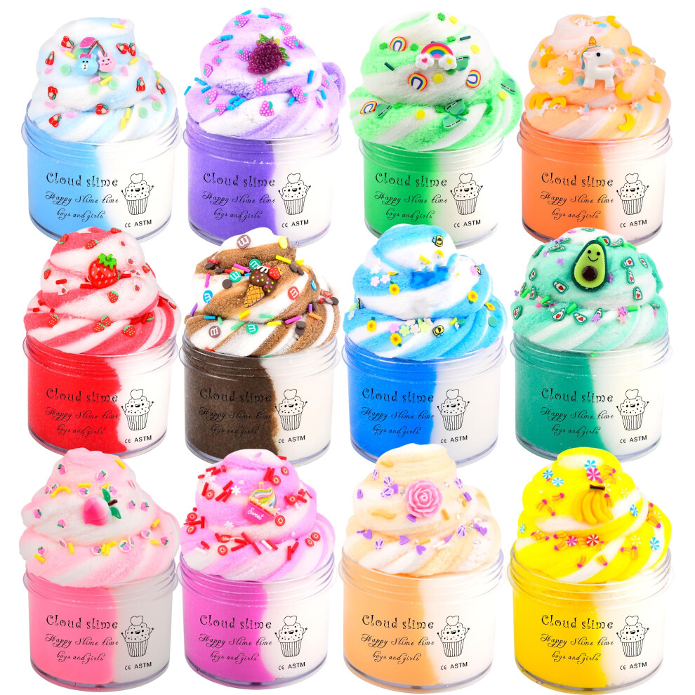 Bretohay Girls Cream Cloud Slime Kit 12 Pack,With Stitch Rainbow Cake Strawberry Rose Slimes Charms,Fluffy Slime For And Boys,Stress Relief Toy For Kids