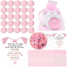 50 Sets Pink Baby Shower Favors Tea Light Candles for Guest Baby Girl Shower Party Favors Gifts with Thank Cards and Return Gift Bags Confetti for