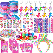 Tacobear 146pcs Girls Unicorn Party Bags Fillers with Unicorn Headband Slap Bracelets Rings Stamps Keychains Tattoos Stickers Gift Bags Pinata Fillers