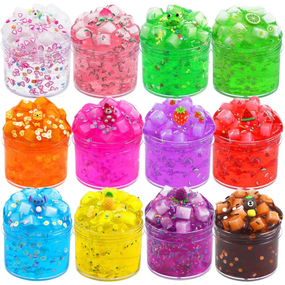 Kilpkonn Clear Jelly Crunchy Slime Kit, 12 Packs Slime Kits For Girls, Non Sticky Slime Set For Kids, Diy Premade Crystal Glue Boba Slime, Super Soft Sludge Light