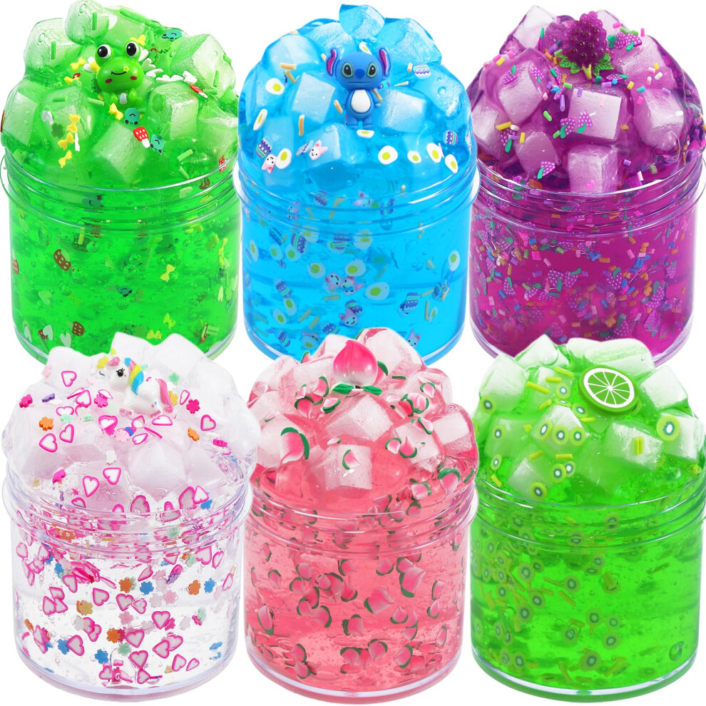 Kilpkonn Clear Jelly Crunchy Slime Kit, 6 Packs Slime Kits For Girls, Non Sticky Slime For Kids, Diy Premade Crystal Glue Boba Slime Set, Super Soft Sludge Toy Light