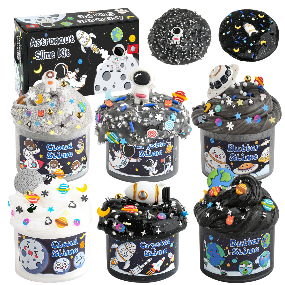 Lawoho 6 Packs Galaxy Slime Kit - Cloud Slime, Butter Slime & Clear Slime, Crunchy Slime With Space Slime Add Ins, Fluffy Slime Kits For Girls & Boys Slime