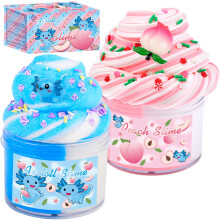 Peachybbies Slime and Axolotl Cloud Slimes,Dual Colored New Charms,Super Soft and Non-Sticky, Stress Relief Toy Party Favors Birthday Gifts for Girls.