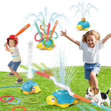 4 in 1 Kids Toys Turtle Water Sprinkler, Outdoor Toys with Snail Splash, Ring Toss, Baseball Game & Hurdle Play, 360?Roating Spray for Kids Boys Girls