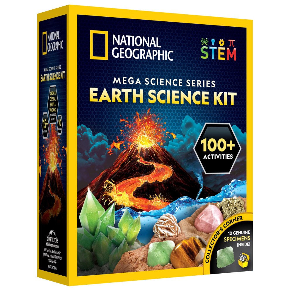 Blue Marble National Geographic Earth Science Kit - Over 15 Science Experiments & Stem Activities For Kids, Includes Crystal Growing Kit, Volcano Science Kit