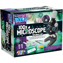 Science Mad 100x Microscope For Kids - Learn How To Magnify With Fun - Features Powerful Illumination, 100x Magnification, Slides and Tools Included,
