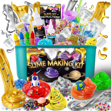 YOPINSAND Metallic Slime Kit, Galaxy & Glow in The Dark Slime Making Kit for Girls Boys 6-12, DIY Slime Kit with Add-ins, Foam Balls, Charms,