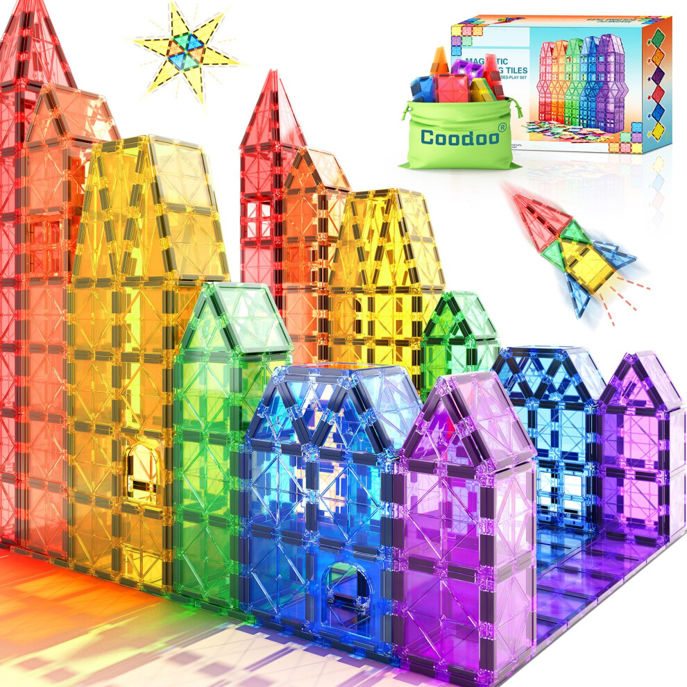Coodoo Magnetic Tiles Kids Toys Stem Magnet For Toddler Magnetic Blocks Building Toys Preschool Learning Sensory Montessori For 3+ Year Old Boys And Girls,