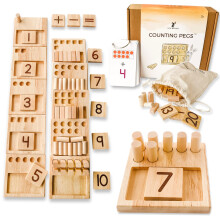 LITTLE BUD KIDS Counting Pegs - A Ten Frame Maths Game with Addition and Subtraction Flash Cards, A Wooden Montessori Math Toy & Math Manipulatives