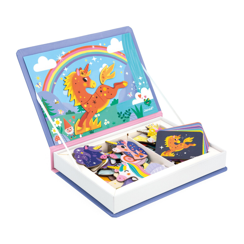 Janod - Magn?Ti'book Unicorns - 44-Magnet Educational Game With 10 Model Cards - Children?S Fsc Cardboard Toy - Develops Dexterity And Imagination - 3