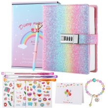 JIALILI Rainbow Diary with Lock for Girls, Lock Diary for Girls Age 8-12, Birthday Gifts for 9 10 11 12 Year Old Girls, Password Locked Journals for