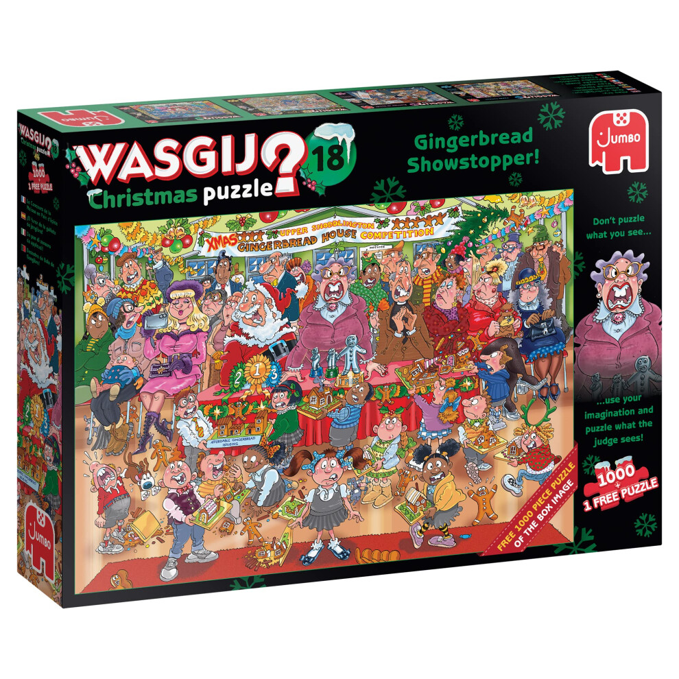 Wasgij Christmas 18, Gingerbread Showstopper - 2 X 1000 Piece Puzzles - Festive Fun Set Of 2 Adults Jigsaw Puzzles - 100% Recycled Cardboard - 2 In 1,