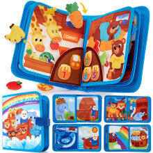 hahaland 3D Noah's Ark Busy Book for Toddler 1-3 Year Olds ? 18-in-1 Montessori Activity Toy with Velcro, Lacing & Sensory Play ? Church Quiet Book,