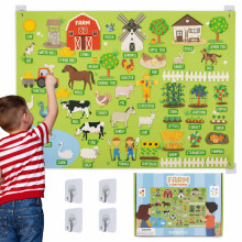 BONNYCO Fuzzy Felt Board with 92 Animal Farm Figures. Montessori Toys and Birthday Gifts for Kids Ages 3 to 8. Autism Sensory Panel, Educational