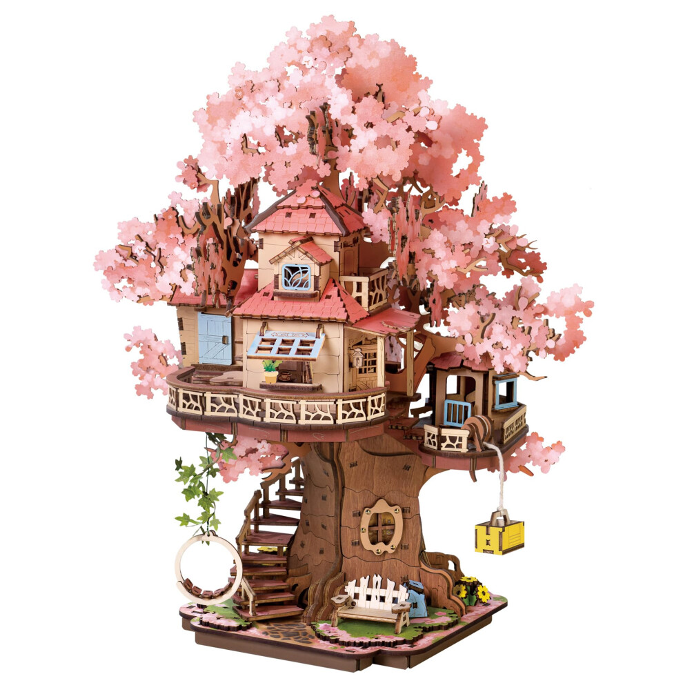Rolife Model Kit Sakura Tree House 3D Puzzle Wooden Puzzles for Adults to Build DIY Miniature House Kit Wooden Model Building Sets Home Bookshelf-image-OPC-PJSVFN6-NEW