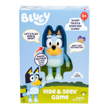 Bluey Hide & Seek Game, Hide the figure and press her nose to start the built-in timer, talks and giggles to help kids find her, When found, kids can