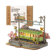 Rolife 3D Puzzle Sakura Journey Wooden Puzzles for Adults to Build Sakura Densya Model Kits with LED Lights Animation Scene Home Decoration Romantic