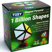 TOSY Magnet Pyramid Glow - 1 Cube Transforms into 1 Billion Shapes, 12 pieces, 243 Magnets, Glowing, Holographic Design Magnet Tiles Creative Puzzle