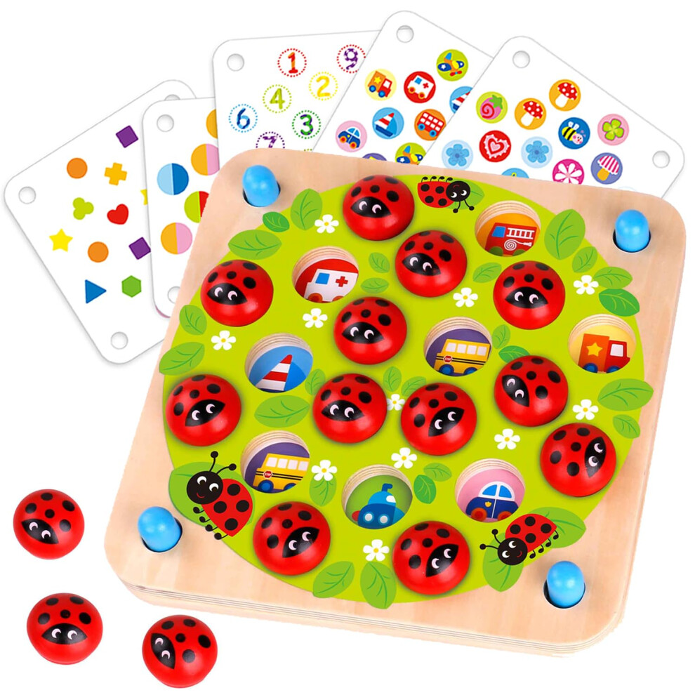 Nene Toys Ladybug?S Garden Memory Game ? Wooden Matching Game For Kids Age 3 4 5 Years Old ? Family Game With 10 Fun Patterns ? Educational Toy For