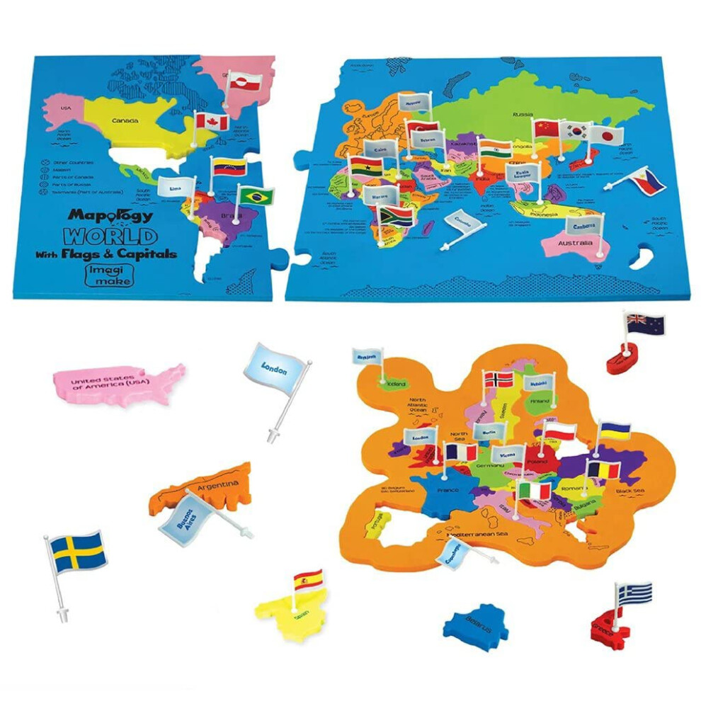 Imagimake Mapology World Map Jigsaw Puzzle With Flags And Capitals | 78 Pieces Geography Puzzles For Kids, Educational Stem Toys & Games | Birthday