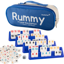 Doublefan Mini Rummy Set,Travel Size Rummy Game with Durable Travel Canvas Bag, Classical Rummy Cube Game for Adult and Kids,106 Tiles, 4 Playing