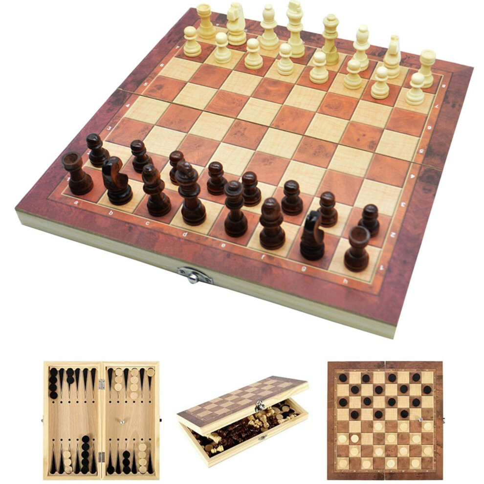 Jsdoin 3 in 1 Chess Set - 12"x12", Wooden Travel Folding/Portable Chess Kit Cardboard Games for Kids, Adults, Boys, Girls, Family(29cm?29cm)-image-OPC-PJSVGSH-NEW
