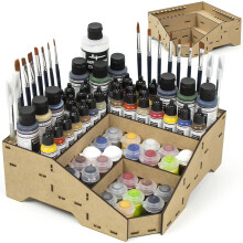 PROSCALE Miniature Model Paint Organiser Stand Citadel, Vallejo and Warhammer Miniatures Modelling Acrylic Paint Bottle and Paintbrush Set (Model D)
