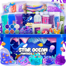 iKidiki Slime Kit, Marine Galaxy Slime Making Kit Toys for 6 7 8 9 10 11 12 Year Old Boys Girls Butter Slime 6-12 Year Old Girl Boy Gifts, Galaxy
