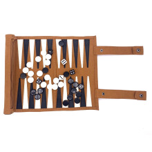 Travel Backgammon Set - Portable 18.5inch Leather Backgammon Sets - Roll-Up Travel Backgammon Game -Tactical Board Game Ideas (Brown Leather)