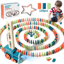 Domino Train Toy,120PCS Domino Blocks Set,Automatic Domino Laying Building and Stacking Toy for 3 4 5 6 7 Years Old,Dominoes Game,Blocks Domino Train