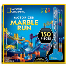 National Geographic Marble Run with Motorized Elevator - 150-Piece Marble Maze Kit with Motorized Spiral Lift, 30 Marbles, Storage Bag & More,