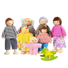 Lovely Happy Family Dolls Playset Wooden Figures Set of 7 People for Kids Children Toddlers ? Dollhouse Pretend Gift